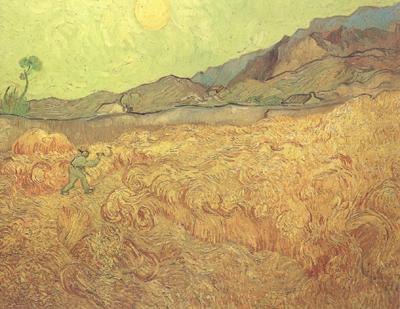 Vincent Van Gogh Wheat Fields with Reaper at Sunrise (nn04) France oil painting art